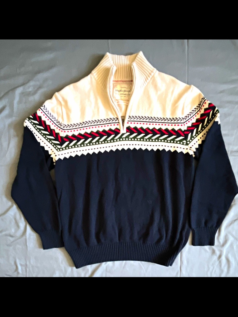 Weatherproof VintageMen's 1/4 Zip 100% Cotton Knit Sweater Navy/White